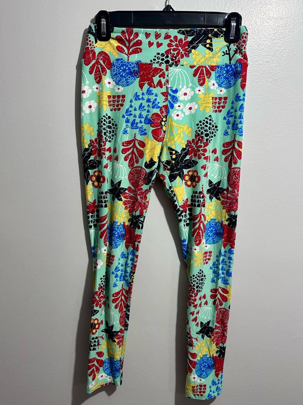 LuLaRoe Mint Green Floral Multicolor Print Leggings Size OS (367)